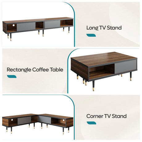 Bestier Mid Century Modern TV Stand for 85 inch tv, Entertainment Center with Storage and Sliding Doors, 2 in 1 Long TV Cabinet for Living Room, Ancona Walnut Bestier