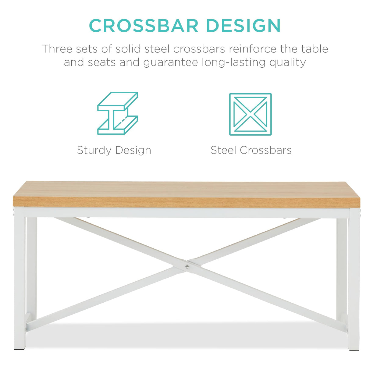 Best Choice Products 45.5in 3-Piece Bench Style Dining Furniture Set, 4-Person Space-Saving Dinette for Kitchen, Dining Room w/ 2 Benches, Table - Oak/White Best Choice Products