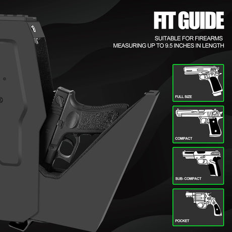 Biometric Mounted Handgun Gun Safe for Nightstand, Desk, Bed Side, Wall,Truck - Auto Open Hidden Hand Gun Safe for Pistol -with Fingerprint, 6-button Backlit Keypad, KEY Access VoleStay