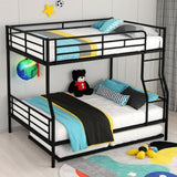 PVWIIK Bunk Bed Full Over Queen with Trundle and Ladder for Girls/Boys/Teens/Adults,Heavy Duty Bunk Bed Frame w/Wood Slat Support,No Box Spring Needed,Black PVWIIK