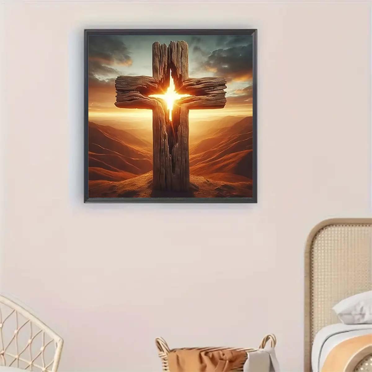 Sunset Cross Diamond Art Kits for Adults,5D Diamond Painting Kit for Christianity,DIY Full Round Drill Gem Arts Religious Diamond Paint by Diamond Dots Wall Art Decor 13.8x13.8 Inch GEMFAMILY