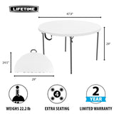 Lifetime Light Commercial Fold-in-Half Round Table, 4-Foot Lifetime