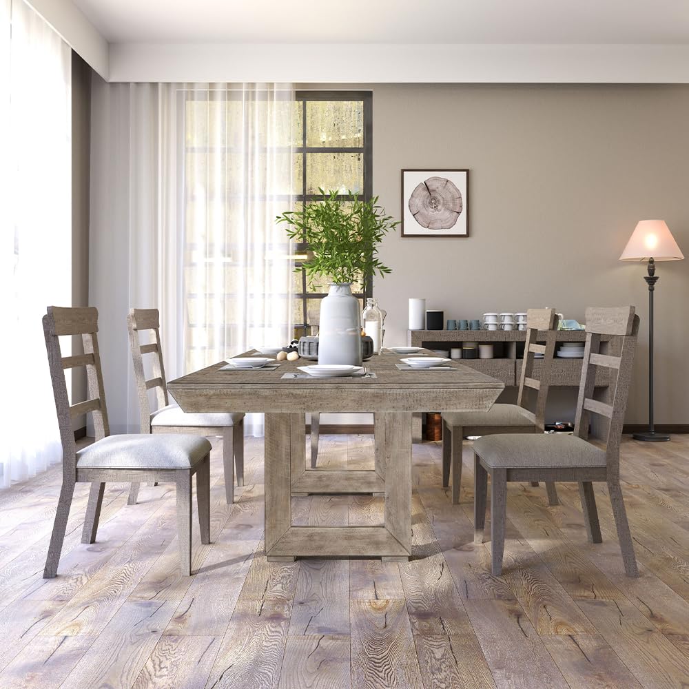 WILLIAMSPACE 98" Wood Extendable Dining Table for 6 to 10, Country Rustic Rectangular Kitchen Table with Wood Leg, Large Dining Room Table Farmhouse Furniture, Easy to Assemble (Grey)