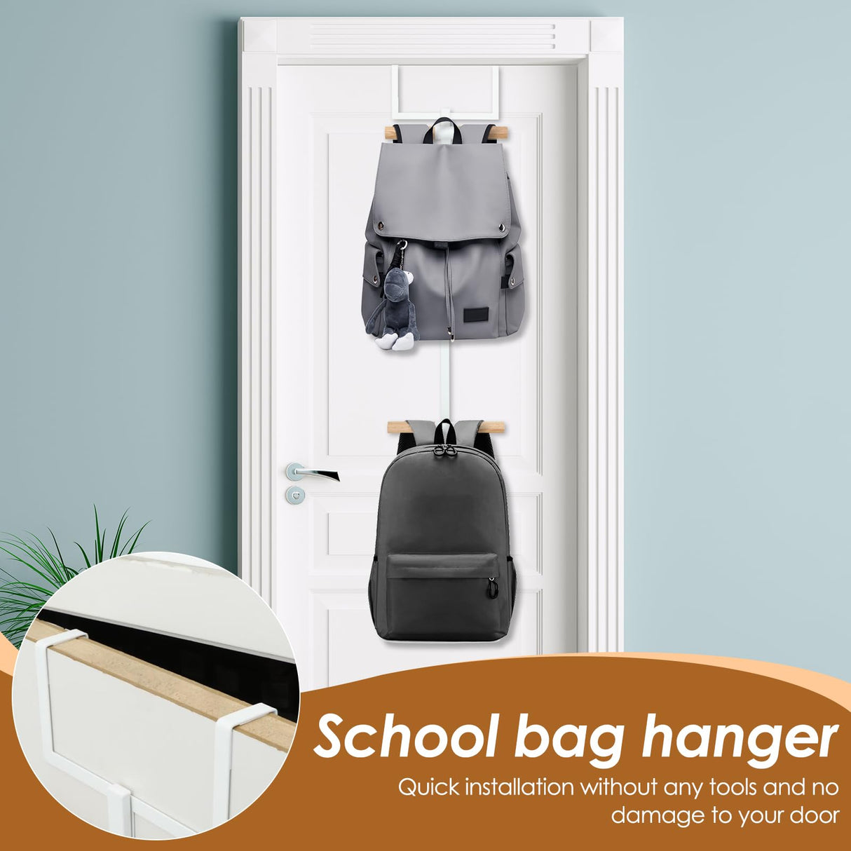 XYDHQS Backpack Over The Door Hanger for Closet or Bedroom, Schoolbag Metal Storage Rack, 2 Tiered Home Tower Backpack Hanger, Easy Installation Over The Door Hook Schoolbag Organizer. XYDHQS