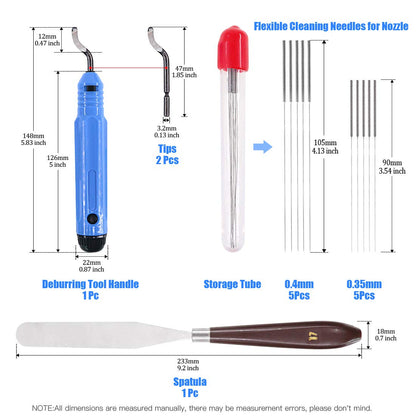 Glarks 24Pieces 3D Printer Nozzle Cleaning Tool Kit, Including Palette Knife, Deburring Tool, Tweezer, File Tool, Grease Packets, Wire Cutter, Glue Stick - WoodArtSupply