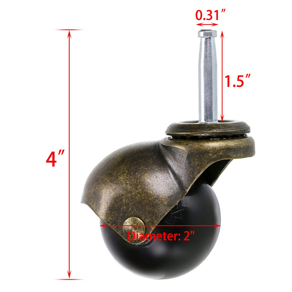 Skelang 2 Inch Ball Caster Stem Caster Wheel with Sockets, Vintage Antique Swivel Caster for Furniture, Sofa, Wood Chair, Cabinet,Pack of 4 Skelang