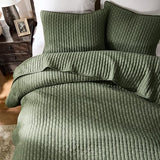 WDCOZY Olive Green Cross Stitch Queen Size Quilt Set, Striped Lightweight Soft Bedspread, Channel Farmhouse Rustic Coverlet, All Season Country Bedding, Thin Comforter WDCOZY