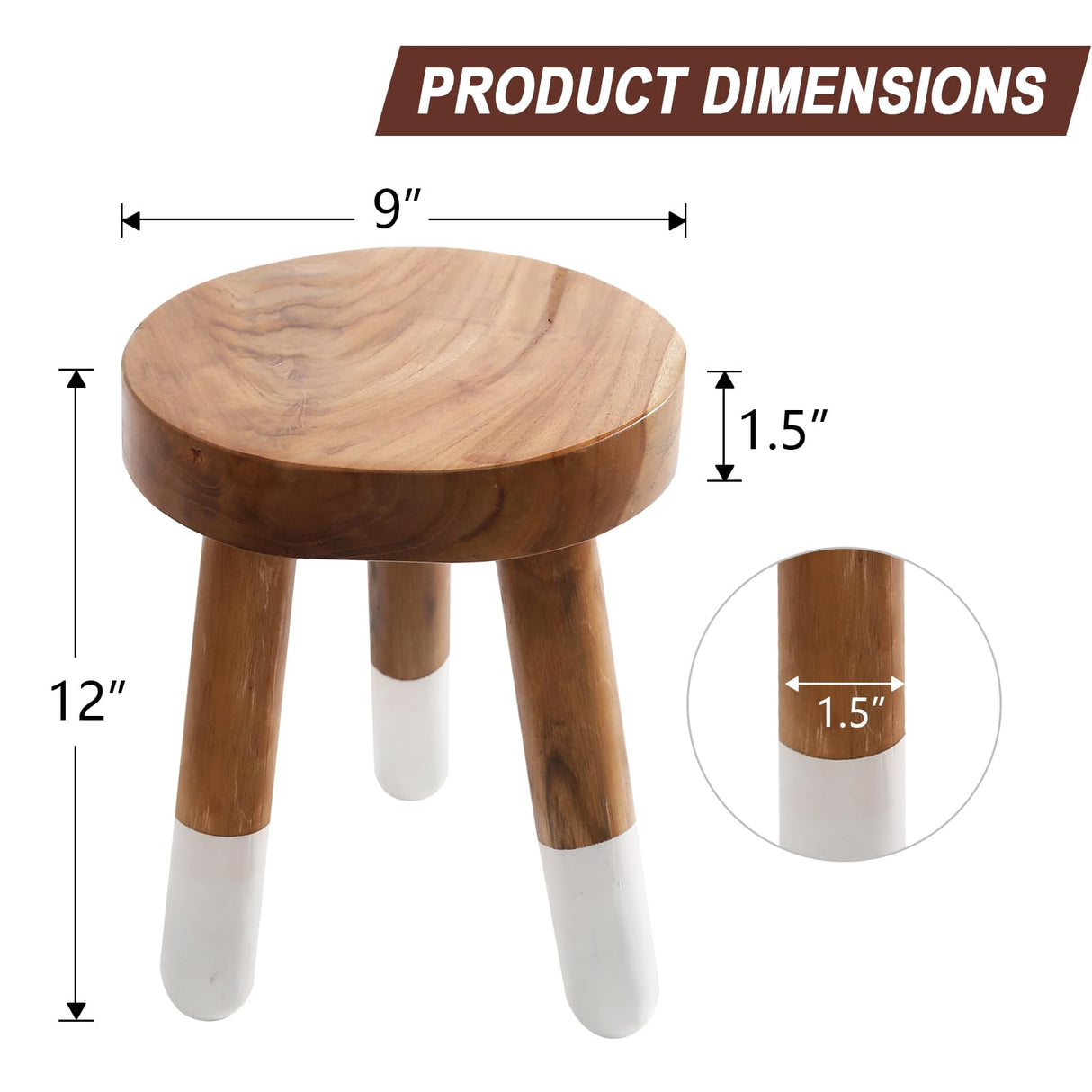 JOLLYMER Teak 12" Round Dip Dyed Wood Plant Stand Wood Accent Stool |Accent Table |Side Table JOLLYMER