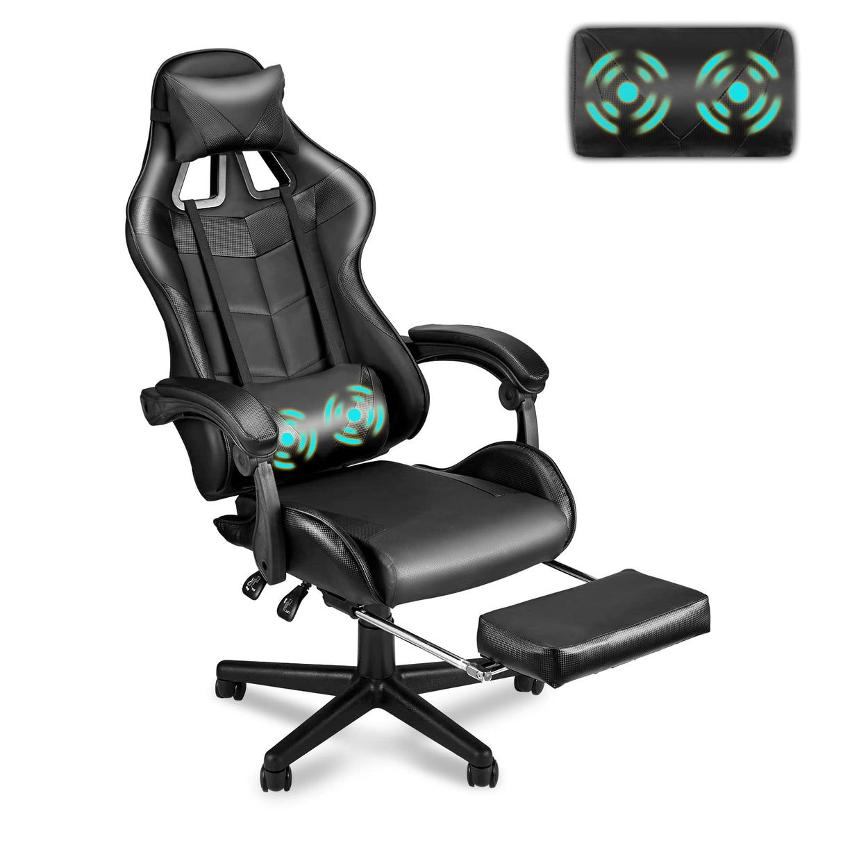 Soontrans Black Gaming Chairs with Footrest, Ergonomic Gamer Chair, Home Office Chair,PC Computer Chair with Headrest and Lumbar Support(Dark Black) Soontrans