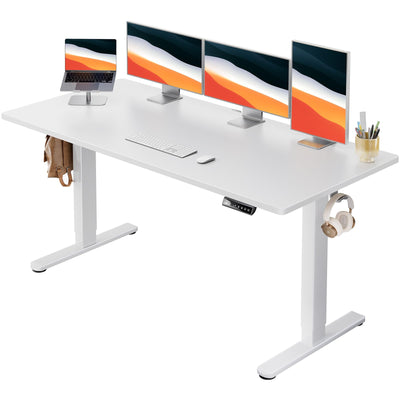 HUANUO Electric Standing Desk, 60" x 24" Whole Piece Desktop, Adjustable Height Computer Desks, 4 Height Memory Settings, Sit Stand Up Desk for Home Office, Light Vintage