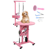 CIRONBOW 24" Electric Dog Grooming Table, Adjustable Fast Lifting Heavy Duty Dog Grooming Table for Small Dogs with Anti Skid Tabletop, Grooming Set, Remote,Tool Organizer and Arms,Pink CIRONBOW