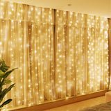 HXWEIYE 300LED Fairy Curtain Lights, 9.8x9.8Ft Warm White USB Plug in 8 Modes Christmas String Hanging Lights with Remote for Bedroom, Indoor, Outdoor, Weddings, Party HXWEIYE