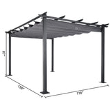 HAPPATIO 10' X 13' Outdoor Retractable Pergola Canopy for Deck, Backyard, Patio, Aluminum Pergola with Sun Canopy, Includes Ground Studs and Expansion Screws (Grey) HAPPATIO