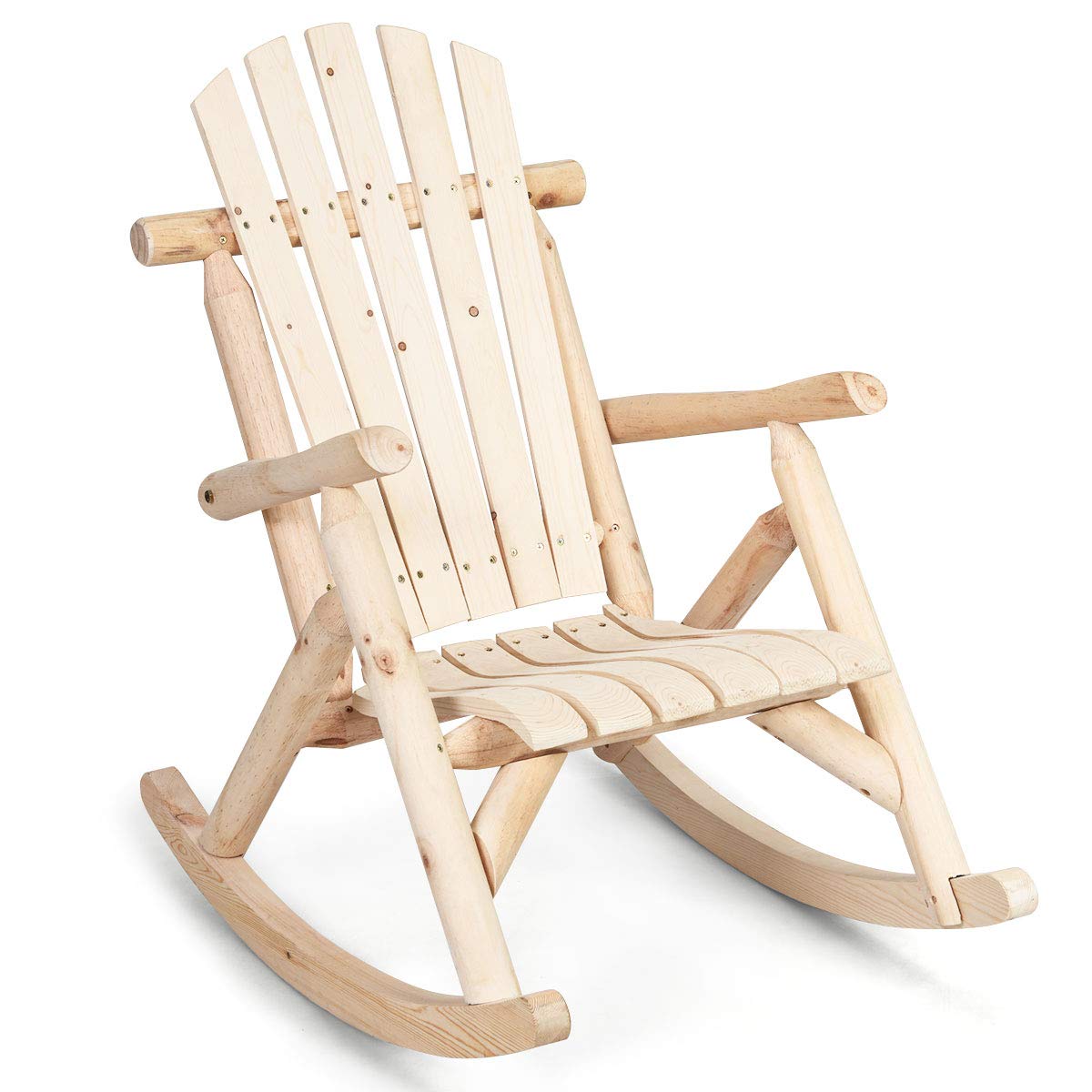 Giantex Log Wooden Rocking Chair, Wood Porch & Patio Rocker with Slatted Seat and Backrest, Adirondack Rocking Chair, Outdoor Accent Furniture for Balcony, Garden, Poolside, Backyard, Natural (1) Giantex