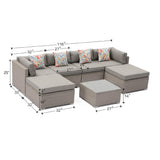 COSIEST 7-Piece Outdoor Furniture Warm Gray Wicker Family Sectional Sofa w Thick Cushions, Glass Top Coffee Table, 2 Ottomans, 4 Floral Fantasy Pillows for Garden, Pool, Backyard COSIEST