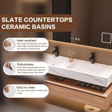 High QLO Bathroom Vanity Double Sinks Set - Floating Log Color Classic Design Bathroom Vanity Includes Three Large Drawers | Open Storage Rack & Time Display Mirror,Double Basins(60IN) High QLO