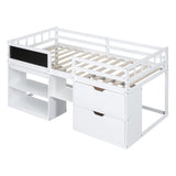 Merax Low Loft Bed Twin with Storage, Solid Wood Bed Frame with Rolling Desk and Drawers, No Box Spring Needed, for Boys & Girls (White) Merax
