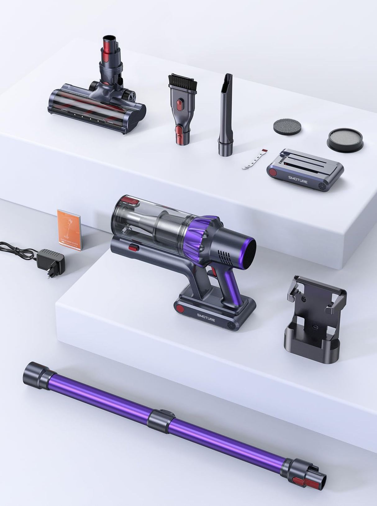 Cordless Vacuum Cleaner, 2 Batteries 110 Mins Runtime Vacuum Cleaners for Home, 40KPA 450W Stick Vacuum with Brushless Motor, Automatically Adjust Suction, Handheld Vacuum for Pet Hair/Carpet/Floor SMOTURE