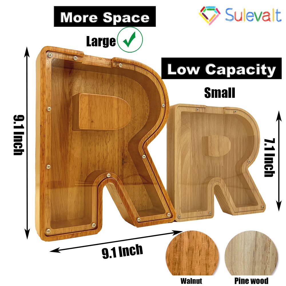 Custom Piggy Bank with Laser Engraved Name, Creative Alphabet Letter Storage Bank, Personalized Wooden Toy with DIY Letter for Kids, Money Bank (K) Sulevalt