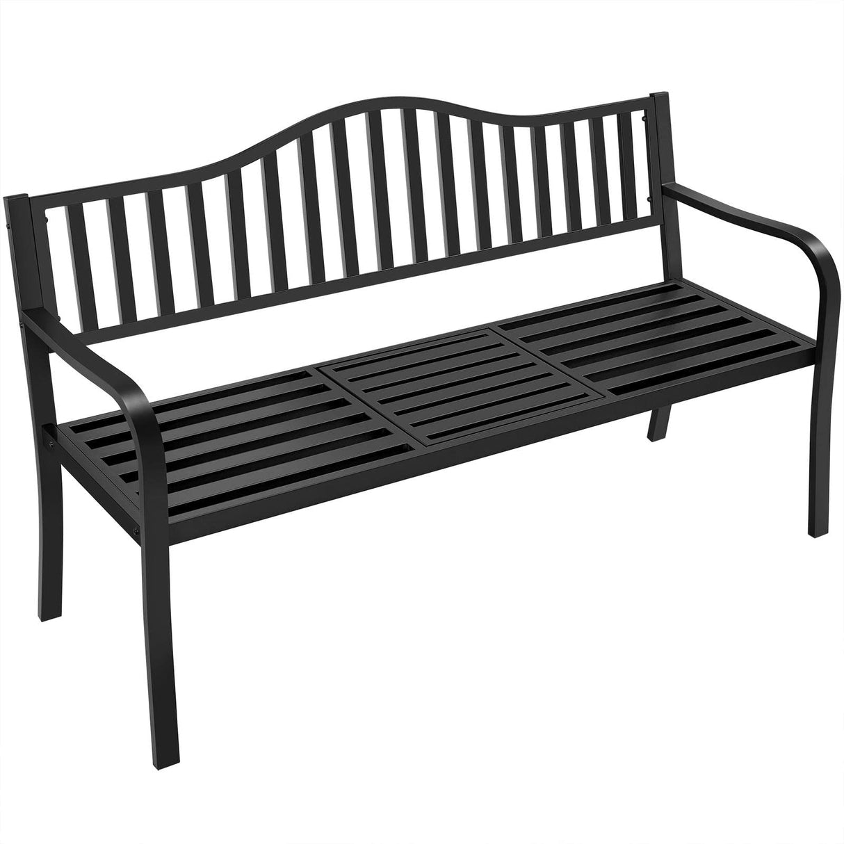Yaheetech Outdoor Garden Bench w/Pullout Middle Table, Metal Patio Bench, Front Porch for Backyard, Weather-Resistant Frame, Patio Seating for 2-3 Person, Black Yaheetech