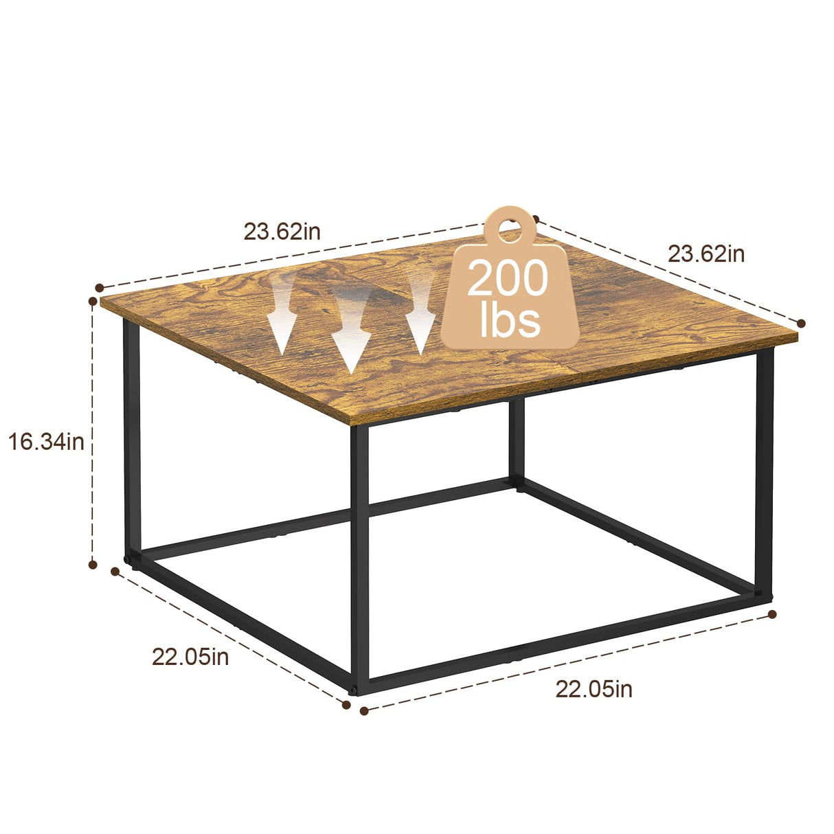 Cidaziya Small Coffee Table for Living Room,Modern Wood Coffee Table,Low Square Center Table Easy Assembly,23.6 x 23.6 x 16.3 Inches,Brown Cidaziya