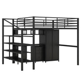 SOFTSEA Industrial Full Size Metal Loft Bed with Desk, Wardrobe, and Stairs for Small Spaces SOFTSEA