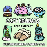 Cozy Holidays: Christmas Inspired Bold and Easy Coloring Book for Adults or Kids (Bold and Easy Coloring Books) WoodArtSupply