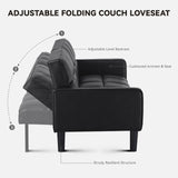 COMHOMA 76 inch Futon Sofa Bed,Mid Century Modern Futon Couch with Adjustable Backrest,Fabric Convertible Sofa Cama,Folding Sleeper Sofa for Living Room,Bedroom (Black) COMHOMA