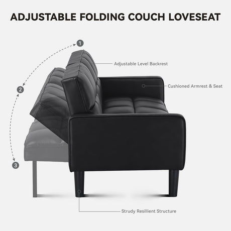 COMHOMA 76 inch Futon Sofa Bed,Mid Century Modern Futon Couch with Adjustable Backrest,Fabric Convertible Sofa Cama,Folding Sleeper Sofa for Living Room,Bedroom (Black) COMHOMA