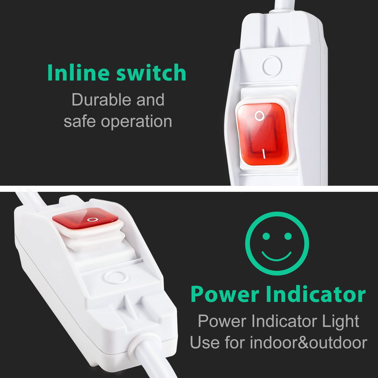 Outdoor Waterproof Extension Cord with Switch - 3 Prong, On/Off Switch with SJTW Extension Cord, Heavy Duty, 125v/250v (15 Ft, White) Makevivi