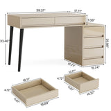Tribesigns Vanity Desk with 5 Drawers, Makeup Table with Reversible Drawer Cabinet Printer Stand, Modern Computer Desk Dressing Table for Bedroom Office, Gloss Beige (No Mirrors) Tribesigns