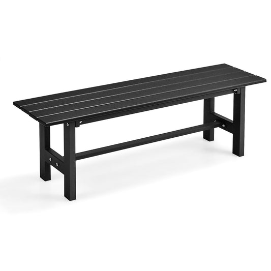 Tangkula 47” Black Outdoor Garden Bench for 2 - Sturdy Patio Seating with HDPE Slatted Seat & Metal Frame - WoodArtSupply