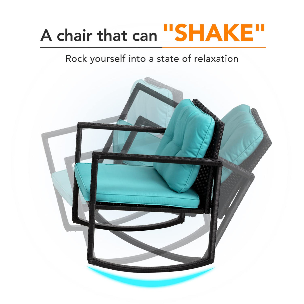 PayLessHere Outdoor Conversation Sets Rattan Furniture Wicker Rocking Chairs with Blue Cushions and Glass Coffee Table for Balcony Poolside Garden Patio Porch Backyard PayLessHere