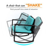 PayLessHere Outdoor Conversation Sets Rattan Furniture Wicker Rocking Chairs with Blue Cushions and Glass Coffee Table for Balcony Poolside Garden Patio Porch Backyard PayLessHere