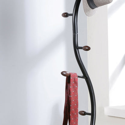 Roundhill Furniture Arles Metal Black and Walnut Standing Coat Rack