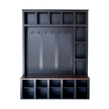 LUMISOL Wide Farmhouse Hall Tree with 6 Hooks and 13 Cubbies, 59'' Hallway Coat Rack with Storage Bench, 4-in-1 Entryway Shoe Cabinet with Adjustable Shelves, for Living Room Mudroom, Black LUMISOL