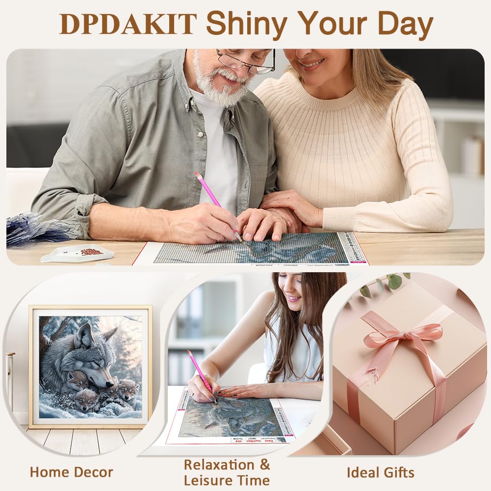 DPDAKIT Diamond Art Kits for Adults, Wolf Diamond Painting Kits for Beginner, 5D DIY Round Full Gem Art Crafts for Home Wall Decor Gift, 12x12inch DPDAKIT