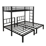 HKOLIE Detachable Triple Bunk Bed, Metal Bunk Bed for 3, with Guardrails, Ladder & Upper Bed Platform, Black, for Kids, Teens, and Adults, No Box Spring Needed HKOLIE