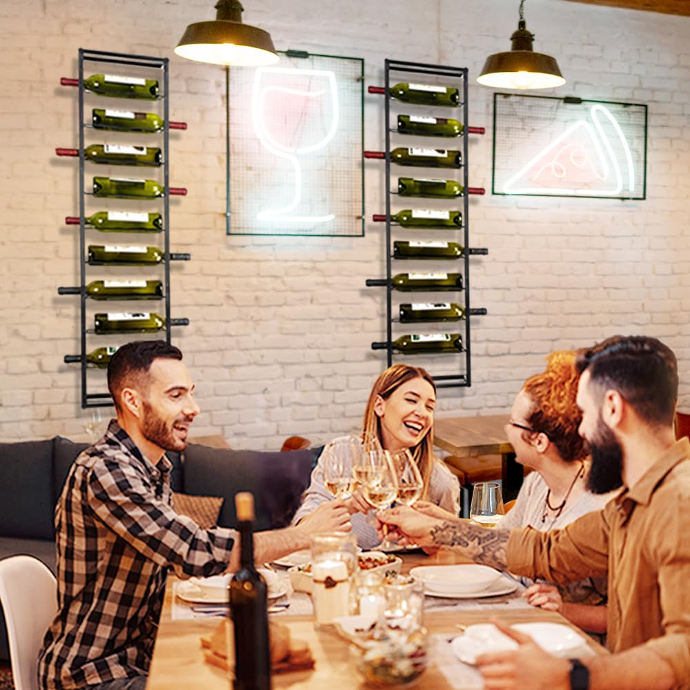 AQAREA Wall Mounted Wine Rack: Metal Hanging 10 Bottle Wine Holder - Black Wine Storage Rack AQAREA