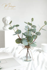 Muhanjia Artificial Eucalyptus Stems in Glass Vase with Faux Water,3Pcs Fake Plant with Double-Sided Green Leaves for Centerpiece(Double-Sided Green Eucalyptus) Muhanjia