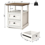 REDAYFUR End Table with Fast USB C Charging Station, 24” Tall Sofa Side Table with 2 Drawers, Large Storage Rustic Wood Square Storage Cabinet for Living Room,Bedroom,Office, White REDAYFUR