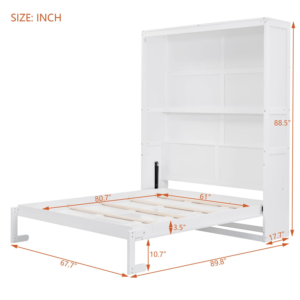 Merax Queen Size Murphy Bed, Wood Queen Murphy Cabinet Bed with Shelves, for Home Office or Small Room, White Merax