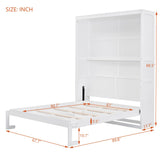 Merax Queen Size Murphy Bed, Wood Queen Murphy Cabinet Bed with Shelves, for Home Office or Small Room, White Merax