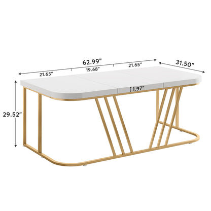 Tribesigns Large Square Dining Table for 8-10 People, Modern 63L X 63W X 29.5H inches Wooden Kitchen Table Dining Room Table, White & Gold, 2 Separate Tables - WoodArtSupply