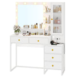 Tiptiper Vanity Desk with Mirror and Lights, Makeup Vanity with Lights & Charging Station, Makeup Desk with 5 Drawers & Storage Shelves, White Tiptiper