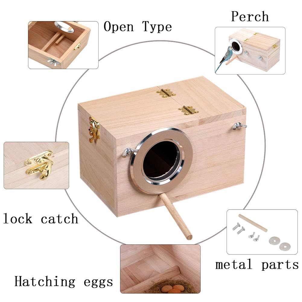 Parakeet Nesting Box, Bird Nest Breeding Box Cage Wood House for Finch Lovebirds Cockatiel Budgie Conure Parrot, 8'' X 5'' X 5'' Tfwadmx