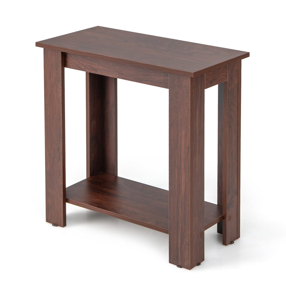 Giantex Narrow End Table, 2-Tier Side Table with Open Storage Shelf, Retro Wood Sofa Table Bedside Tables for Small Spaces, Slim Nightstand for Living Room, Bedroom, Easy Assembly, Walnut Giantex