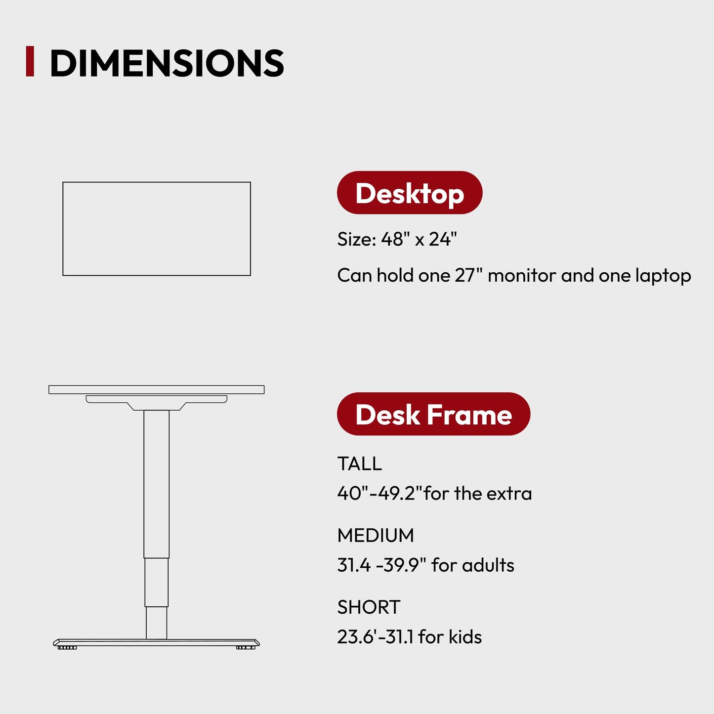 48 Inch Bamboo Electric Standing Desk, 3 Stage Dual Motor Height Adjustable Desk, Stable and Durable Sit to Stand Home Office Desk (Black Frame/ 48” x 24” Natural Bamboo Top)