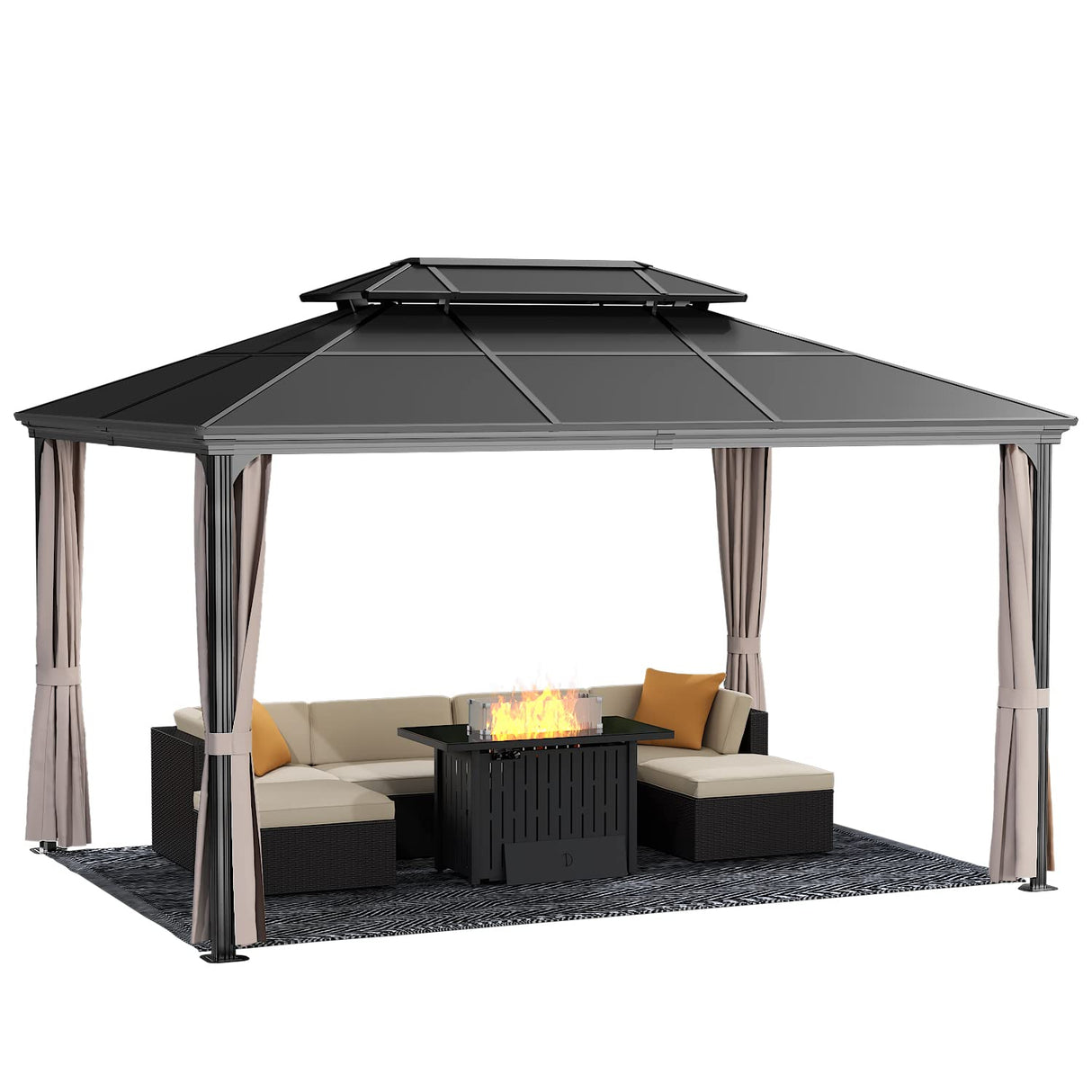 Devoko 10X13 FT Hardtop Gazebo Double Polycarbonate Roof Outdoor Canopy Gazebo with Nettings and Curtains Aluminum Frame for Patios, Gardens, Lawns (10' x13' Double Polycarbonate Roof) Devoko