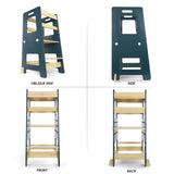 WOOD CITY Kitchen Step Stool - Safe Montessori Standing Tower for Kids with Safety Rail, Height Adjustable Toddler Ideal Helper for Learning New Skills, Anti-Slip Protection for Bathroom - Deep Blue WOOD CITY